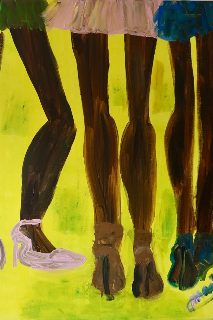 Heels on Yellow artwork printed on a white T-shirt